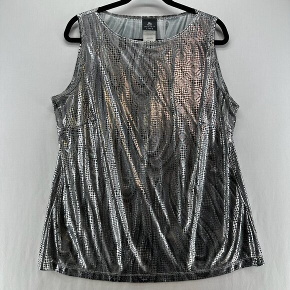 Anxiety Café Tops - Anxiety Café Vtg 90s Metallic Top Women 18/20 Sleeveless Pullover Stretch Silver